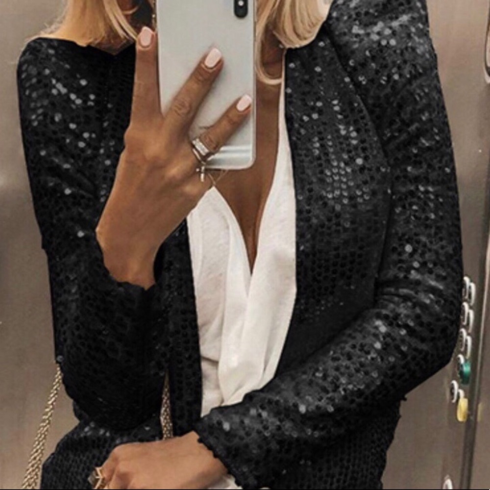 I’m So Sequined Open Front Blazer